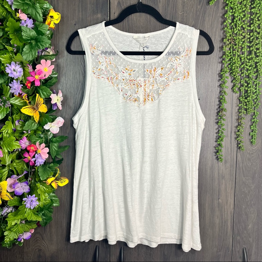 «💙2/$40💙NWT Lucky Brand Sleeveless Lace Embroidered Top Size Medium